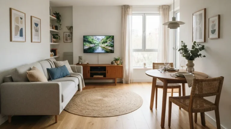 Small Living Room Layout With a TV and Dining Table