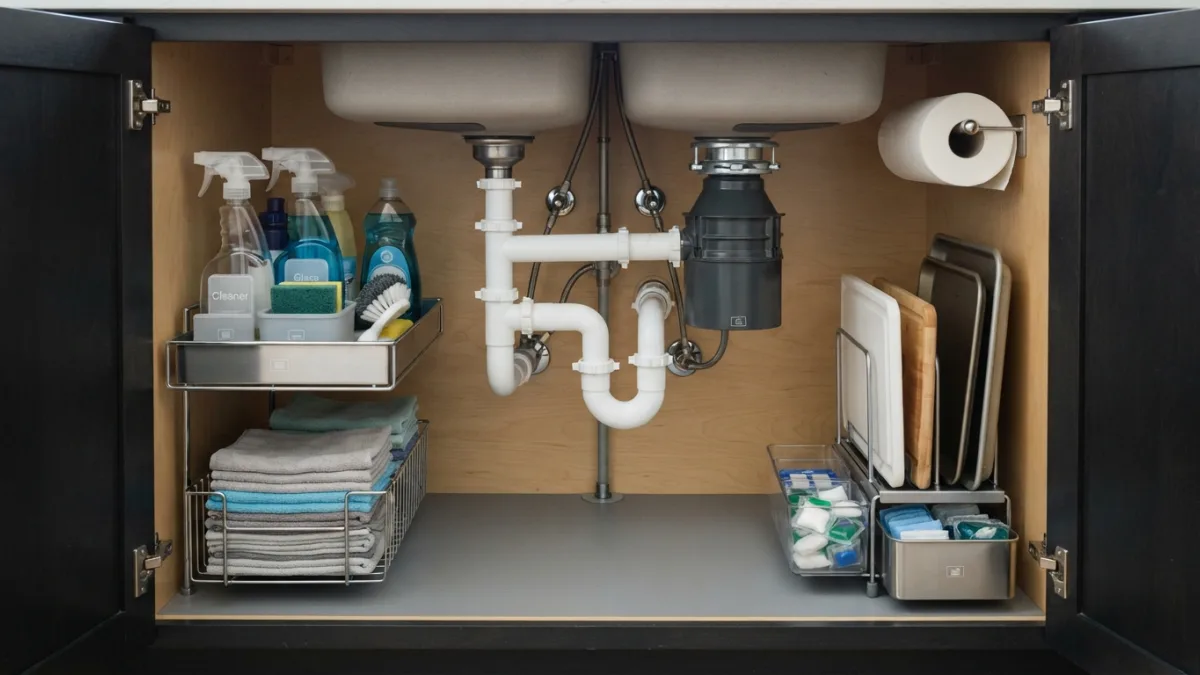 How to Organize Under the Kitchen Sink Around Pipes